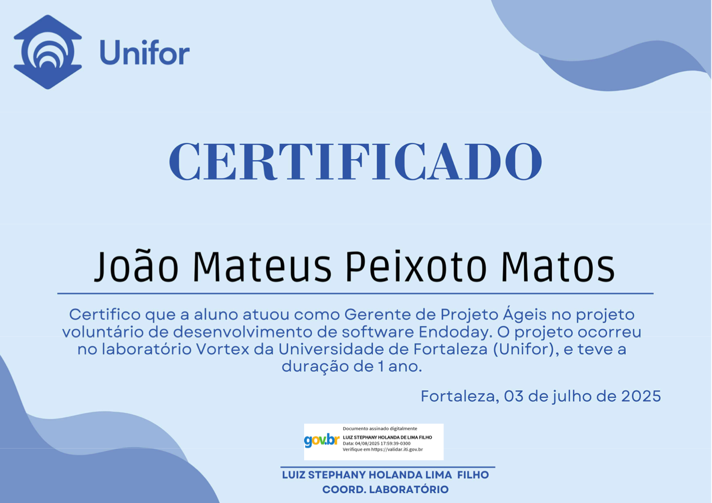 Certificado de gerente de projeto do EndoDay