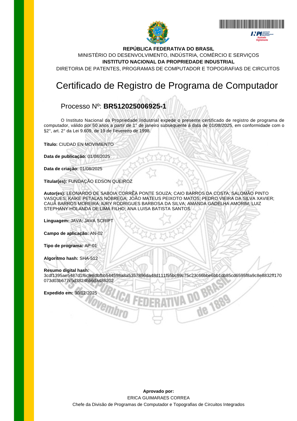 Registro de software do Ciudad en Movimiento